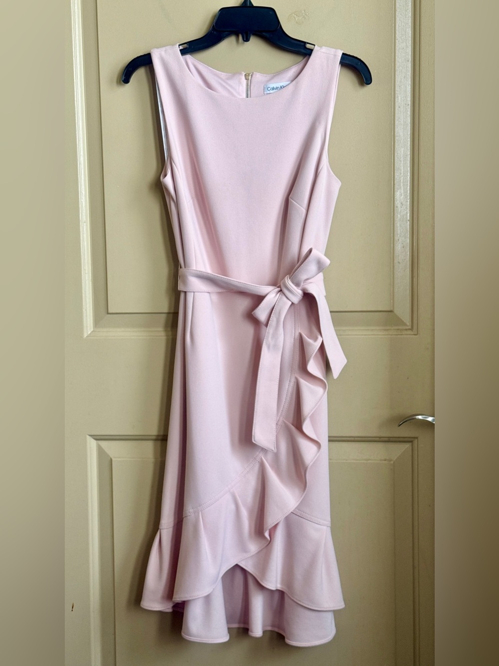 Calvin Klein Blush Pink Ruffle Hem Wrap Sleeveless Dress 6